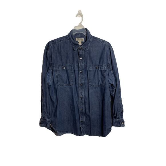 Duluth Trading Mens Denim Snap Button Shirt Sz XL Med Wash Blue Long Sleeve Work - Picture 1 of 11